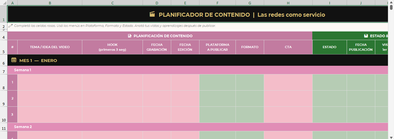 Planilla de planificación para tus videos